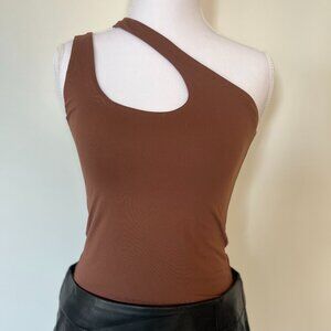 ReoRia Brown One-Shoulder Sleeveless Bodysuit